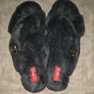 Lindsay Phillips Black Fuzzy Slippers